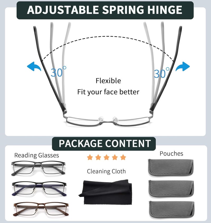 READITEASY 3 Pack Reading Glasses 2.5 Men Blue Light Blocking, Readers Men with Spring Hinge Reduce Eyestrain/UV/Dryness, Mens Reading Glasses 2.5+ - Image 5